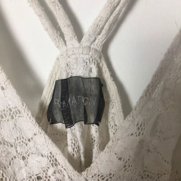 Reformation White Crochet Cropped Tank Top Women’s Size Small Keyhole Front Doub - Picture 3 of 3